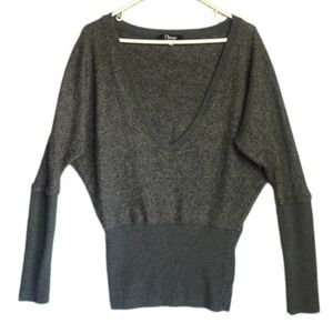 PLEASE Italy Womens Small Gray Wool Blend Deep V Neck Dolman Sleeve Knit Sweater